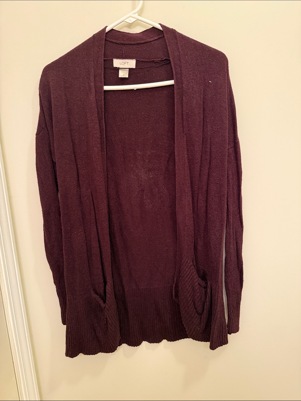 LOFT Open-Front Cardigan in Plum